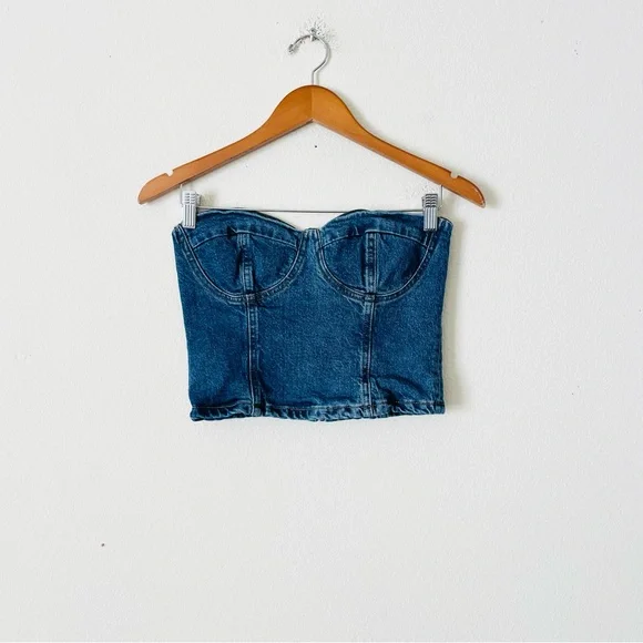 Reformation SIZE 4 Andi denim strapless bustier top in dark wash - Picture 3 of 7